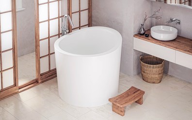 Отдельностоящая сидячая ванна из искусственного камня True Ofuro Mini в японском стиле