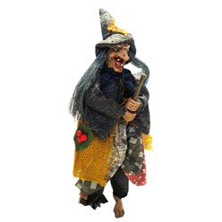 Сувенир кукольная игрушка Баба Яга, как оберег или на праздник Halloween. Выполнена из керамического лица и керамических конечностей,деревянная метла, хлопчатобумажная одежда. Электронное оснащение в