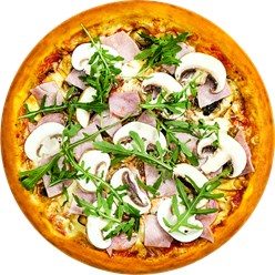 С грибами и ветчиной

Фирменный томатный соус, ветчина, шампиньоны, два вида моцареллы, оливковое масло, орегано, руккола