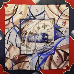 Корпоративный шелковый платок в дизайне заказчика 90х90 см, ручная роспись батик