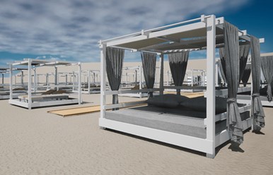 Пляжное оборудование "WoodBeach": раздевалки, дорожки деревянные, бунгало, теневые навесы, шезлонги, пляжные зонты, душевые стойки, перголы, вышки спасателя, обустройство пляжей