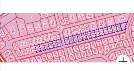 Схема расположения ЗУ в Куликово. Доступны к продаже 20 участков по 6 сот., ИЖС (выделены синим цветом)