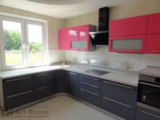 Кухня красная глянцевая и графит МДФ + ПВХ  в стиле модерн