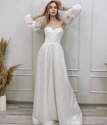 Блестящее свадебное платье, свадебное платье со съемными рукавами, свадебное платье трансформер, бывает со шлейфом и без, силуэтное свадебное платье, пышное свадебное платье