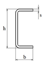 Швеллер из оцинкованной или горячекатаной стали тонкостенный гнутый толщиною от 1,2 мм до 4,0 мм