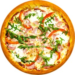 С ветчиной и сыром

Фирменный томатный соус, ветчина, шампиньоны, болгарский перец, два вида моцареллы, оливковое масло, орегано, руккола