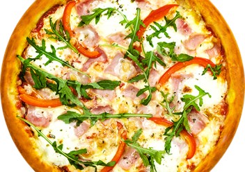 С ветчиной и сыром

Фирменный томатный соус, ветчина, шампиньоны, болгарский перец, два вида моцареллы, оливковое масло, орегано, руккола