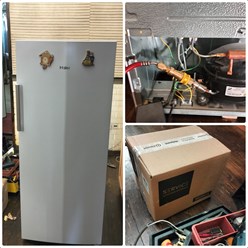 Ремонт морозильной камеры Haier HF260WG.
После отключения электроэнергии морозильная камера перестала работать. При диагностике выяснилось, что компрессор заклинило. Произведена замена компрессора.