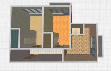 Планировка трёх отдельных квартир студий с санузлами и кухонной зоной.