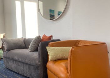 Дизайнерский диван Spin в обивке из велюра и кресло из натуральной кожи