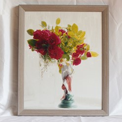 &quot;Натюрморт 10&quot; - натюрморт с красными розами и Девой, имитация живописи маслом. Размер с багетом: 36х44.5см. 4600 руб.