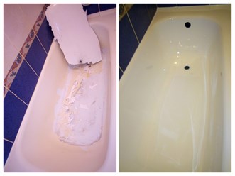 Вторичная реставрация ванны. Стальная ванна до и после реставрации.