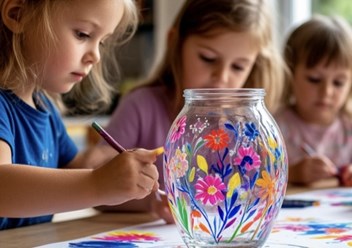 Художественная студия. Занятия для детей по направлению ДИЗАЙН. Роспись изделий из стекла, предметов интерьера, декорирование одежды.
Рисунок, живопись, композиция.