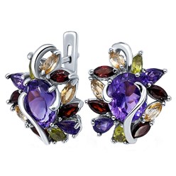 Модные женские серьги из серебра 925 пробы с аметистами и самоцветами. В интернет-магазине представлен широкий ассортимент серебряных украшений и аксессуаров с натуральными полудрагоценными камнями.