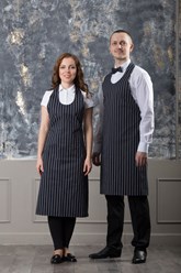 Описание: Фартук с грудкой
Цвет: черно-белая полоска, черный 
Состав: 35% х/б и 65% п/э
Размер: универсальный
Карман: да