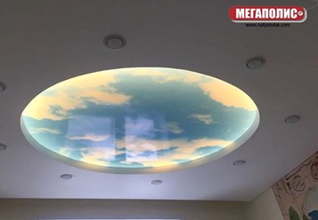 двухуровневые натяжные потолки небо с подсветкой