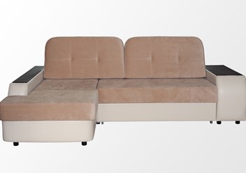 Угловой диван Бостон-А, качественный наполнитель, бельевой ящик, механизм дельфин, подлокотник с полочкой