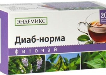 Фиточай ТМ «Эндемикс» «Диаб-норма», 20фильтр-пакетов по 2 грамма. Способствуют улучшению эластичности сосудов, помогают нормализовать работу печени и желчного пузыря.