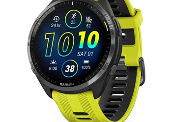 Умные часы Garmin Forerunner 965 черные, темно-серый DLC титановый безель, с желто-черным ремешком