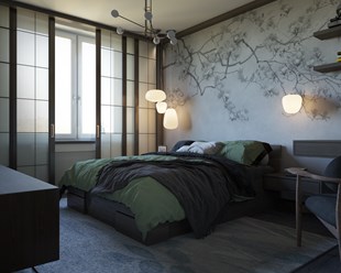 дизайн спальни с японскими мотивами