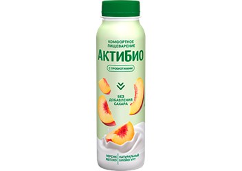 Питьевой биойогурт без добавления сахара, обогащенный бифидобактериями, с персиком и яблоком, 1,5%, 260 г.