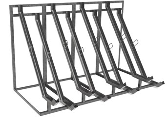 Полувертикальная система парковки и хранения велосипедов. Для велосипедов с колесами диаметром 26−29 дюймов и шириной шин 20−50 мм. 
Конструкция выполнена из оцинкованной стали.