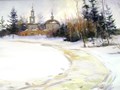 Картина с деревенским пейзажем