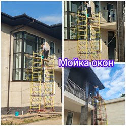 Высотная мойка окон в коттедже после ремона
