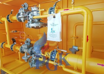 ГСГО-100 на базе двух регуляторов давления газа РДБК1-100/70; с технологической катушкой под измерительный комплекс СГ-ЭКВз-Т2-0,5-1600 Ду150; Вход Ду100, выход Ду200