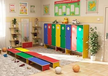 Детские шкафы и скамейки для раздевалки, шкафы в детский сад, мебель для детских домов, детских комнат, детских садов и игровые помещения