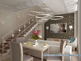 Дизайн интерьеров Гостиной и Кухни в частном доме