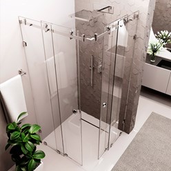 Угловая стеклянная перегородка раздвижная с двумя створками