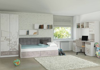 Мебель для молодежной комнаты Селфи. Цвет Камень / Ясень Анкор / Авола фиолетовая