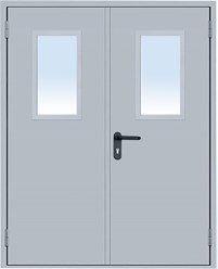 Дверь металлическая противопожарная двустворчатая остекленная ДМПО 02-EIS60