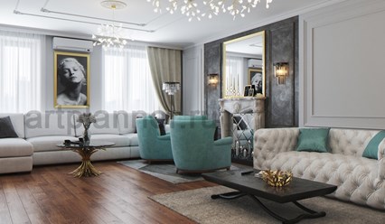 Стильный дизайн проект интерьера в трехкомнатной квартире. Разработанный и реализованный дизайн студией интерьеров Артпланнер.