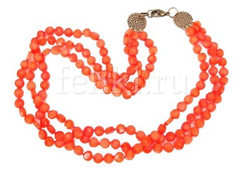 ожерелье трёхрядное из оранжевого коралла