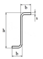 Профиль Z-образный из оцинкованной или горячекатаной стали тонкостенный гнутый толщиною от 1,2 мм до 4,0 мм