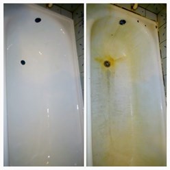 Стальная ванна до и после нашей работы.