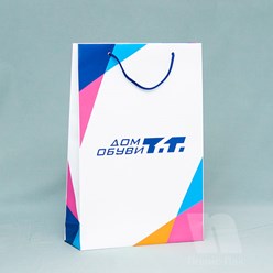Ламинированный бумажный пакет с рекламой. Верёвочные ручки. Пакет с полноцветной печатью.