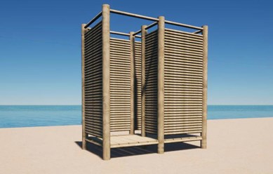Пляжное оборудование "WoodBeach": раздевалки, дорожки деревянные, бунгало, теневые навесы, шезлонги, пляжные зонты, душевые стойки, перголы, вышки спасателя, обустройство пляжей