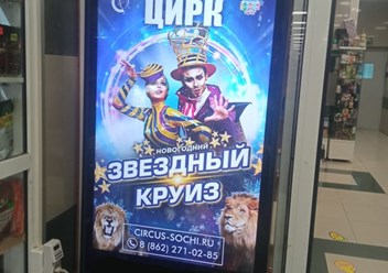 Размещение рекламы Цирк Звездный круиз на видеомониторе Центральный Рынок г.Сочи