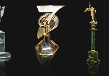 Наградные кубки и статуэтки на заказ из серебра, золота, бронзы, драгоценных и полудрагоценных камней.