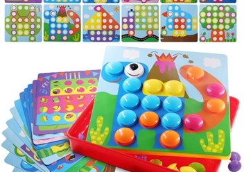 Пуговки мозаика, 12 трафаретов, 45 пуговок BeeZee Toys