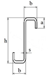 Профиль Z-образный окантованный  из оцинкованной или горячекатаной стали тонкостенный гнутый толщиною от 1,2 мм до 4,0 мм