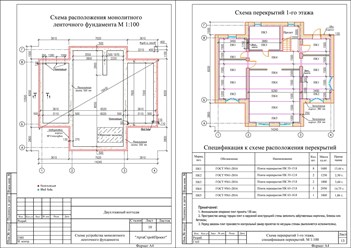 План фундамента, схема расположения перекрытий, спецификация