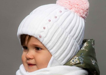 Новая Коллекция &quot;Осень-Зима с Selfiework&quot; Детская шапка для девочки,70% акрил, 30% шерсть, (SHELTER) подкладка 100% хлопок, снуд двойной, р. 44-54, Цвет: розовый, белый, голубой  др,; от 6 мес.-4 г.