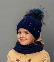 Новая Коллекция &quot;Осень-Зима с Selfiework&quot; Детская шапка для девочки Шапка на флисе; 70% акрил/30% шерсть, Цвета в упаковке: синий и черный; Р-р: 52-54; возраст: от 4  лет