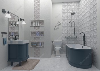Дизайн ванной в современном стиле. Sketchup+V-Ray (работы учеников)