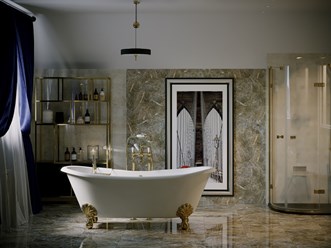 Стильный дизайн проект интерьера ванной комнаты в загородном доме в стиле Лофт.