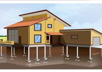 Схема свайного фундамента загородного дома с рекомендуемыми характеристиками  свай
